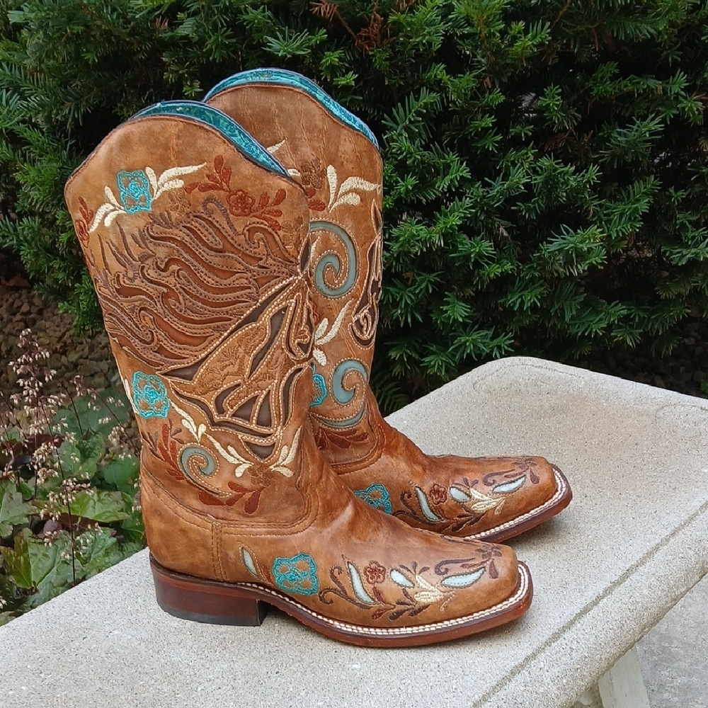 Corral Women's Iridescent Collection Western Boot Square Toe Sand Sz 6